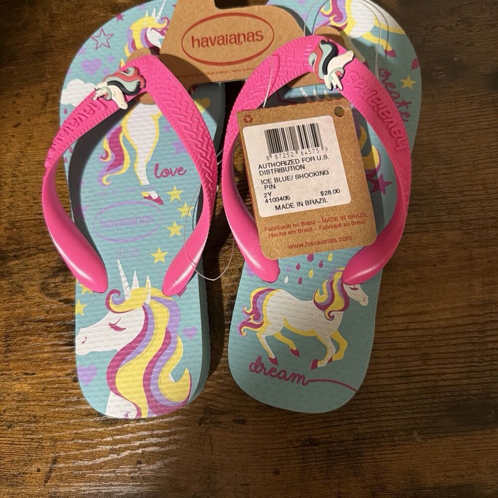 Havaianas Unicorn Fantasy Girls 2Y Thong Flip Flops Blue Pink NWT Sandals